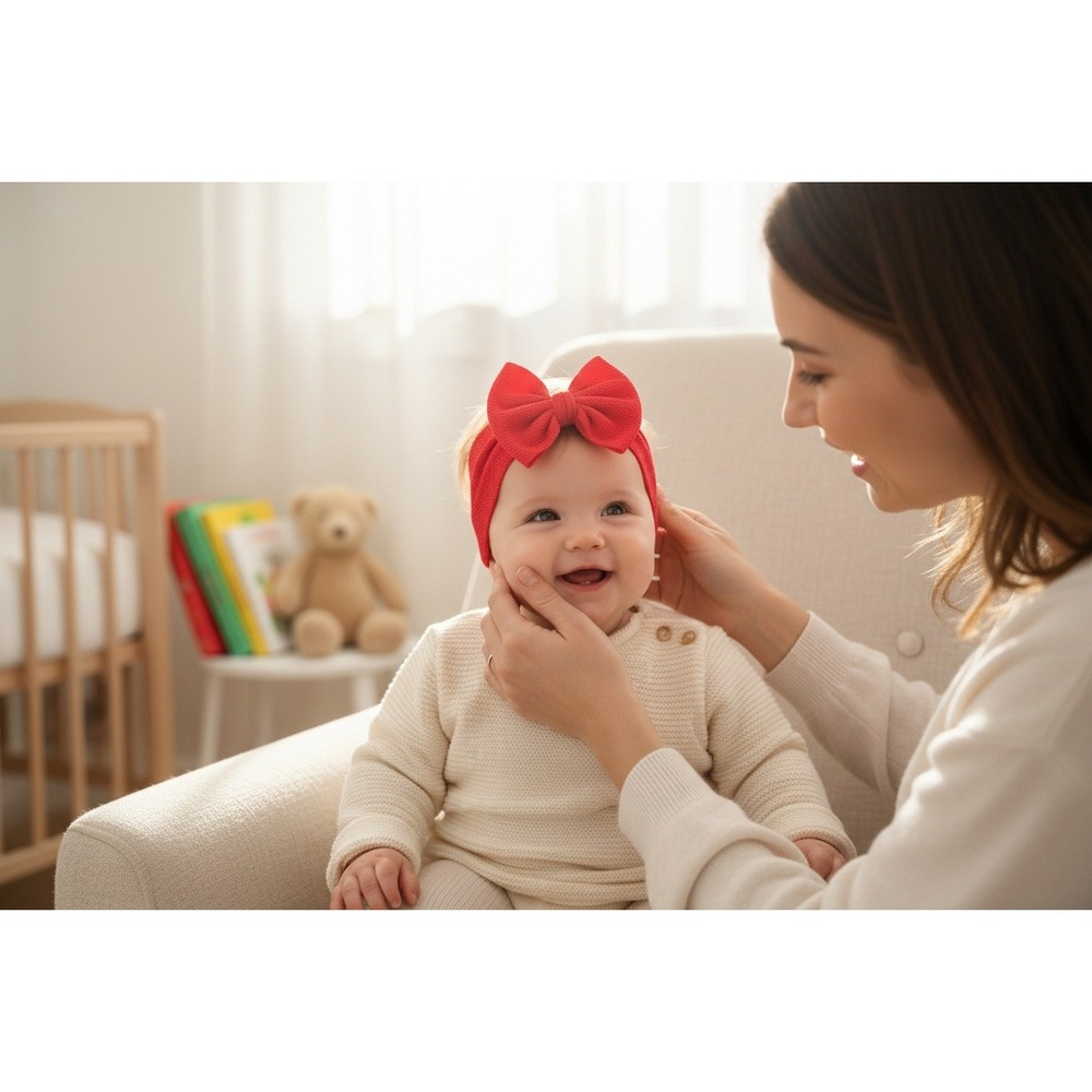 Baby Girl Red Bow Headband Nylon Stretchy Soft Fabric Toddler‎ Infant